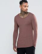 Asos Extreme Muscle Long Sleeve T-shirt With Scoop Neck In Brown - Brown