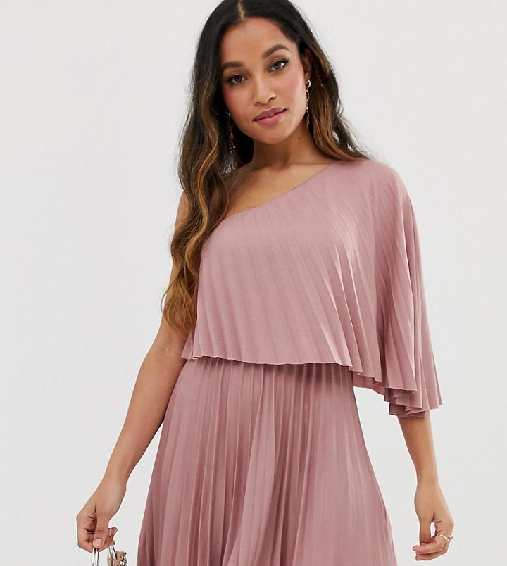 Asos Design Petite One Shoulder Pleated Mini Dress - Pink