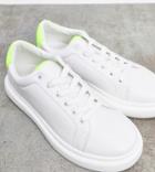 Asos Design Wide Fit Doro Chunky Lace Up Sneakers In White And Lime