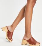 Glamorous Wide Fit Mid Clog Mule Sandals In Tan-brown