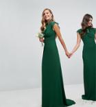 Tfnc Tall Flutter Sleeve Fitted Maxi Bridesmaid Dress In Chiffon - Green