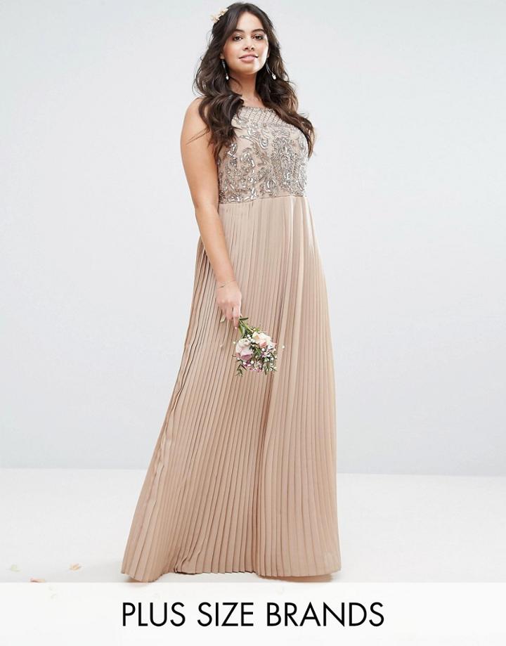 Lovedrobe Luxe Embellished Bodice Maxi Dress With Pleated Skirt - Pink