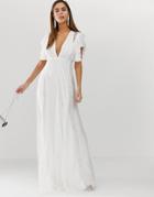Asos Design Maxi Dress With Lace Godet Panels-white