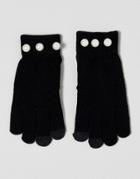 7x Pearl Detail Smart Touch Gloves - Black
