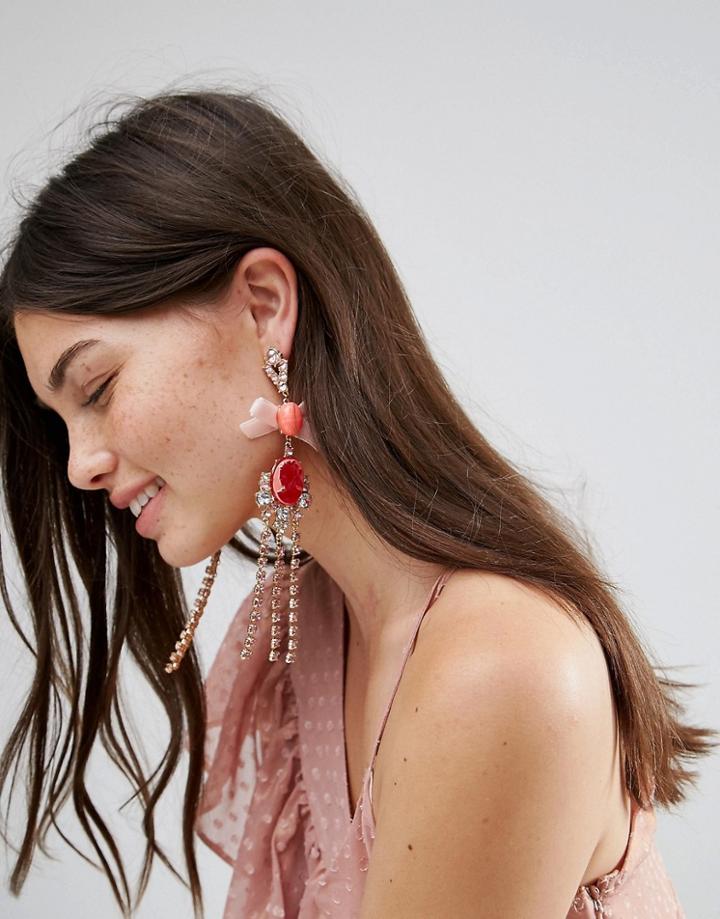 Asos Occasion Cameo Fringe Earrings - Gold