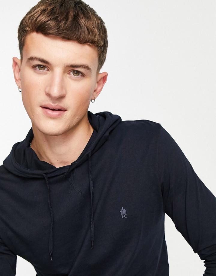 French Connection Long Sleeve Top With Hood In Navy