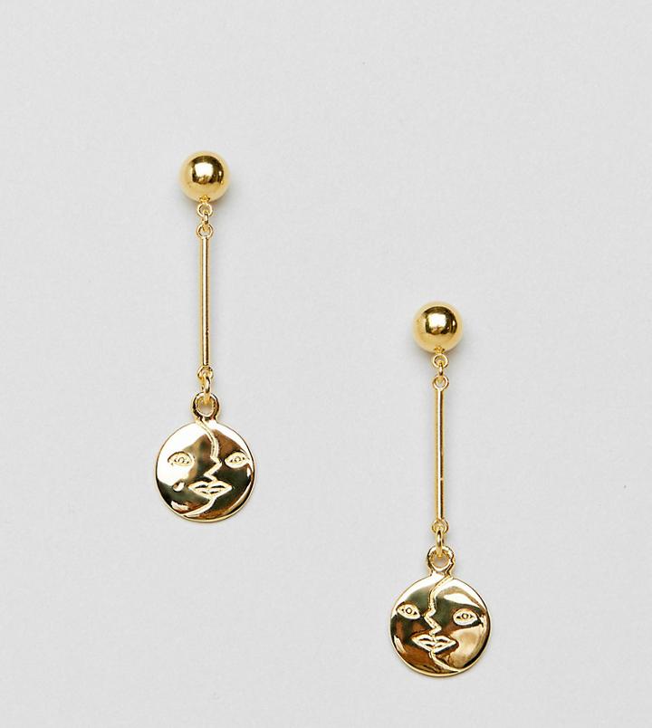 Asos Design Gold Plated Sterling Silver Moon Face Drop Earrings - Gold