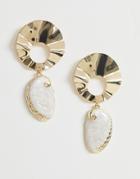 Asos Design Earrings In Abstract Open Circle Design With Faux Shell Drop In Gold Tone - Gold
