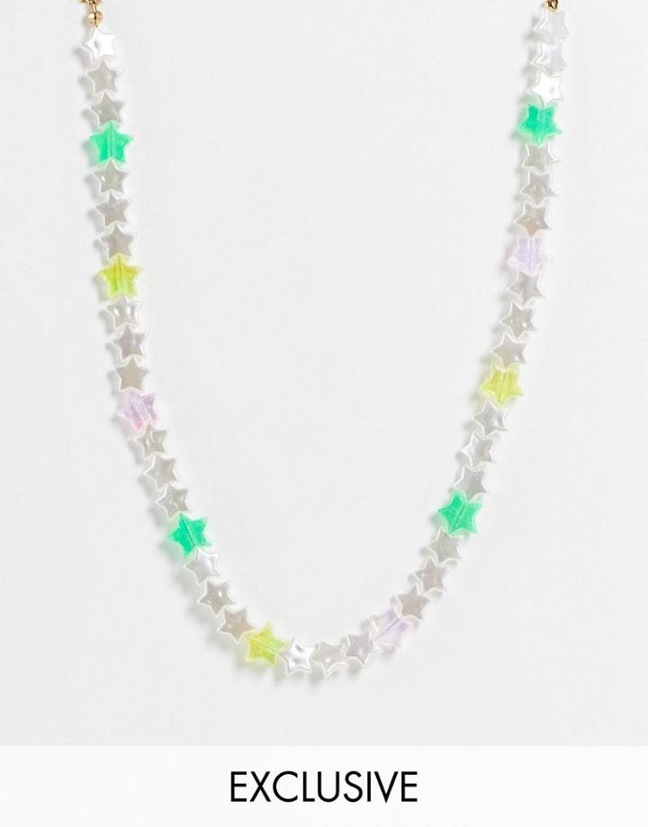 Reclaimed Vintage Inspired Unisex Necklace With 90's Iridescent Star Beads-multi