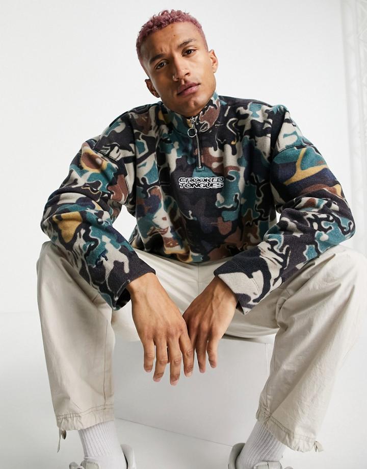 Crooked Tongues Set Sweatshirt With Zip Up In Camo Multi Print