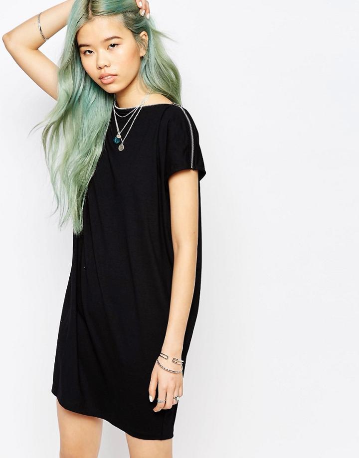 Religion Zip Shoulder Dress - Black