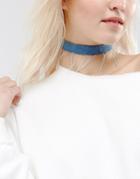 Asos Frayed Denim Choker Necklace - Blue