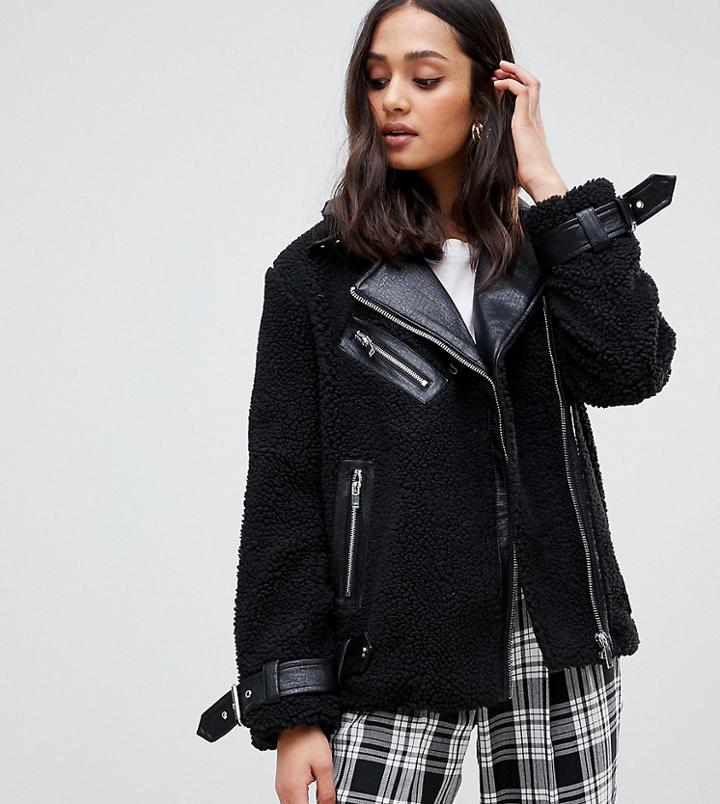 Miss Selfridge Borg Biker Jacket In Black