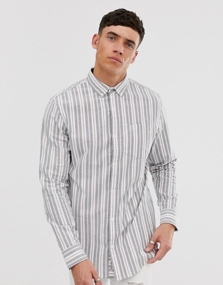 Original Penguin Icon Logo Multi Stripe Oxford Shirt In White