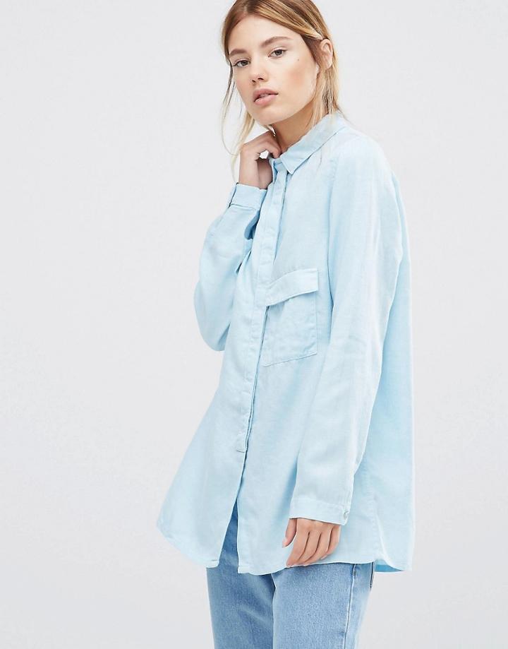 Waven Laure Long Sleeve Luxe Shirt In Blue - Blue