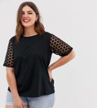 Asos Design Curve T-shirt With Lace Sleeve - Black