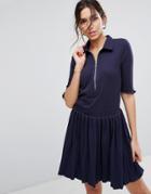 Unique21 Pleated Shirt Dress With Zip - Navy