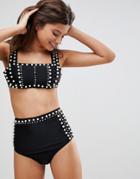 Asos Fuller Bust Faux Pearl Crop Bikini Top Dd-g - Black