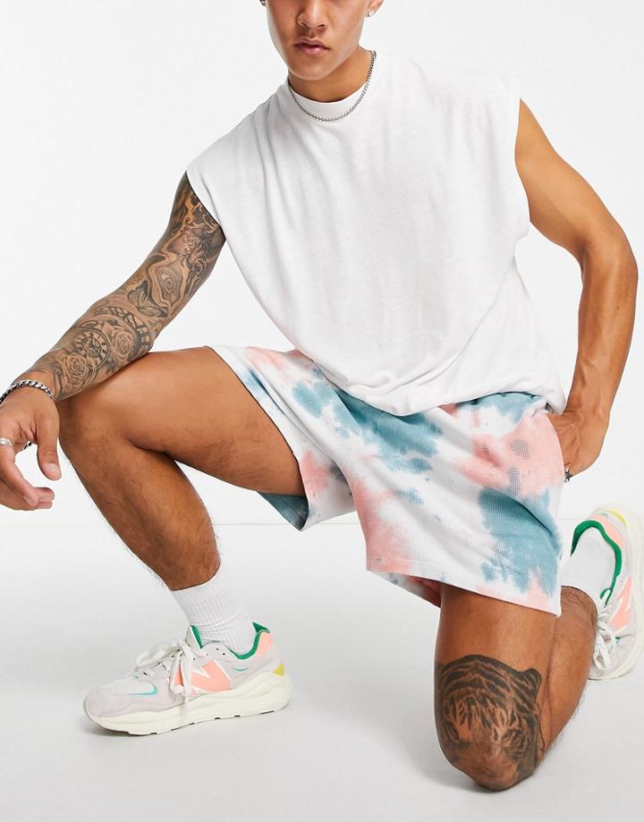 Asos Design Oversized Waffle Shorts In Tie Dye - Part Of A Set-multi