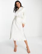 Flounce London Bias Cut Midi Skirt In Cream Satin - Part Of A Set-white