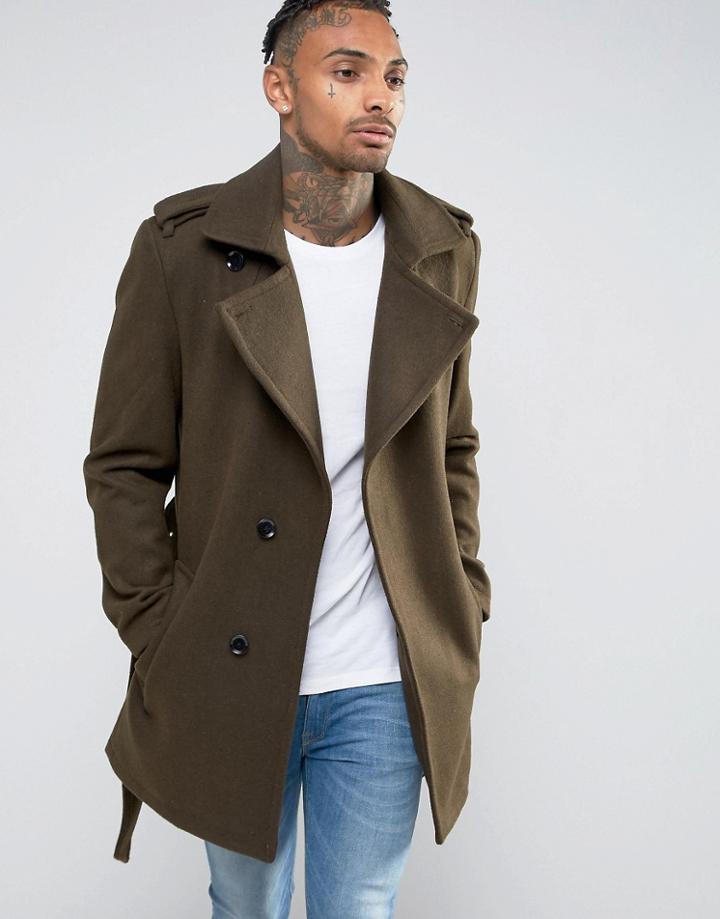 Criminal Damage Belted Trench Coat - Green