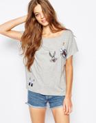 Paul And Joe Sister Cartoon Patch Scoop Neck T-shirt - Gray 21