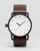 Tid No 1 Leather Watch In Brown With White Face - Brown