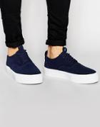 Asos Sneakers In Navy Faux Suede With Chunky Sole - Navy