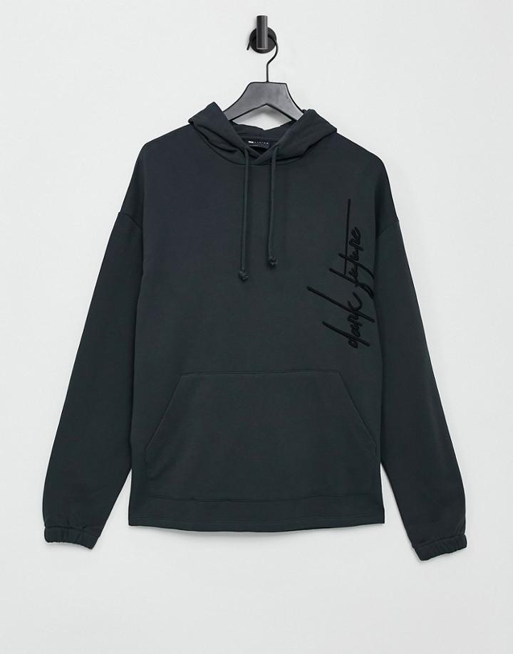 Asos Dark Future Oversized Hoodie In Washed Black With Embroidered Logo