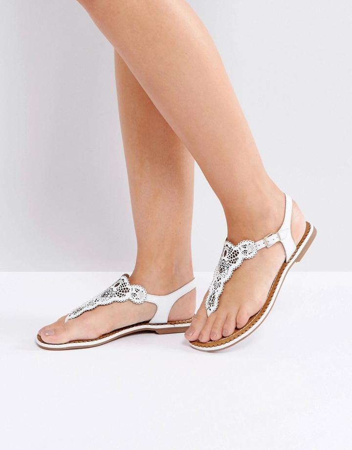 Dune Lill Laser Cut Leather Flat Sandal - White