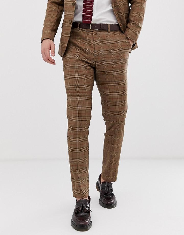 Asos Design Skinny Suit Pants In Brown Prince Of Wales Check - Brown