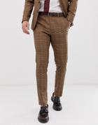 Asos Design Skinny Suit Pants In Brown Prince Of Wales Check - Brown