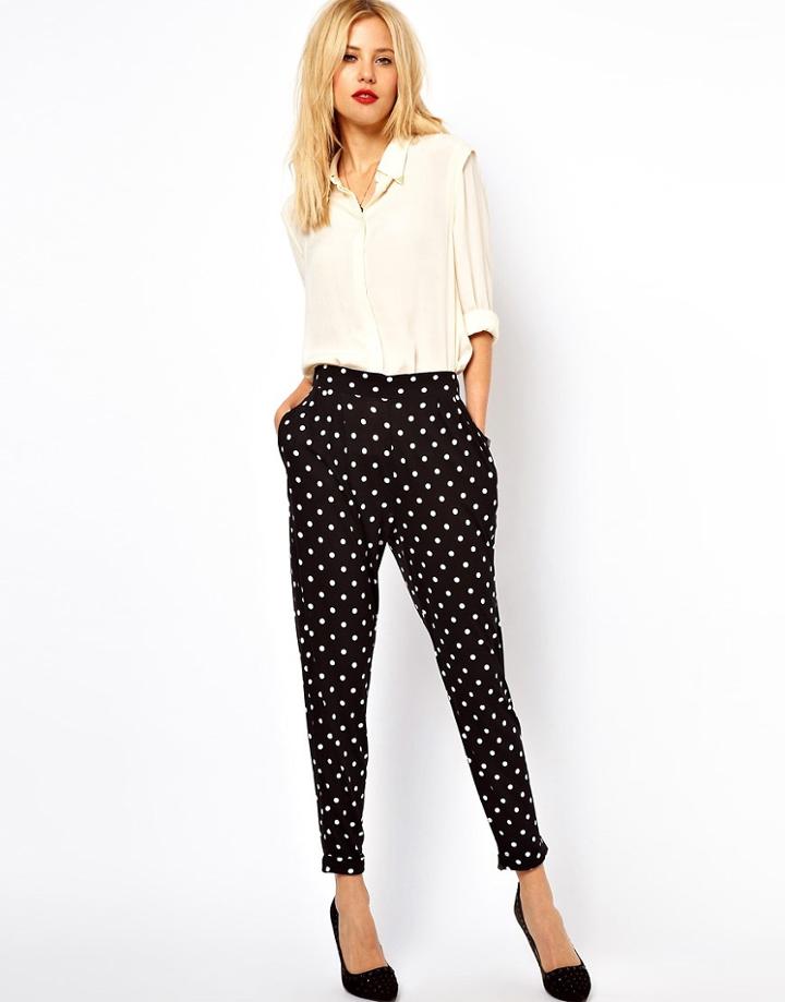 Asos Peg Pants In Jersey With Spot Print - Black
