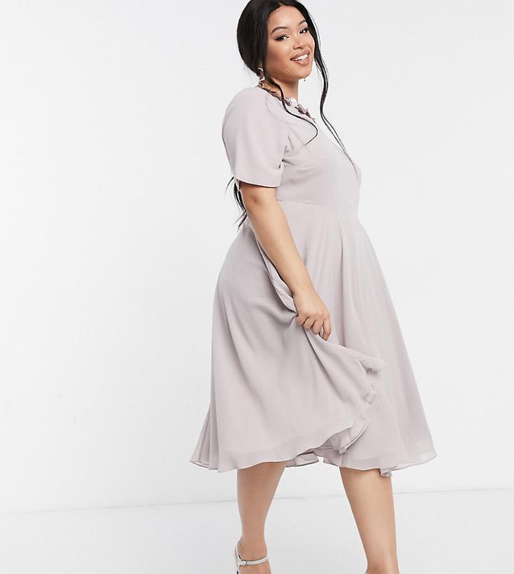 Asos Design Curve Crop Top Embellished Neckline Midi Dress In Dusty Purple-multi