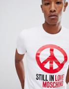 Love Moschino T-shirt With Peace Logo In White - White