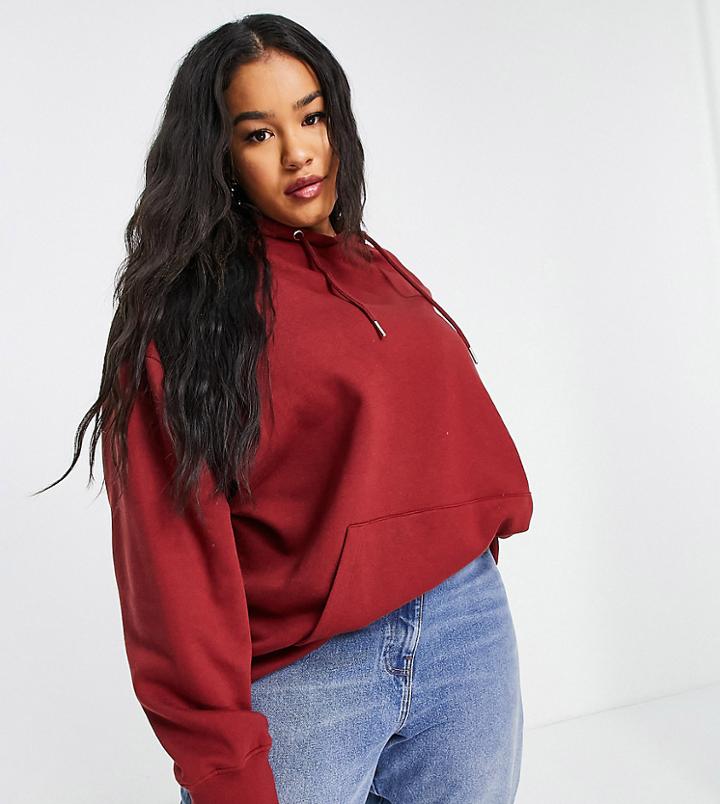 Asos Design Curve Oversized Boyfriend Hoodie In Burgundy-red