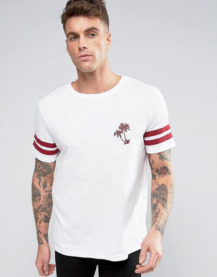 Brooklyn Supply Co Embroidery Palm College Sleeve T-shirt - Cream