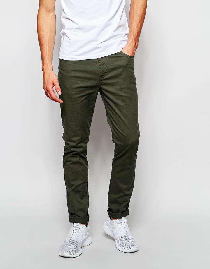Asos Skinny Pants In Dark Khaki - Forest Night