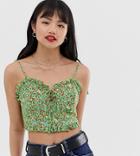 Fashion Union Petite Lace Up Cami Top In Ditsy Floral-green