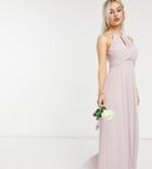 Tfnc Petite Bridesmaid Pleated Wrap Detail Maxi Dress In Mink-pink