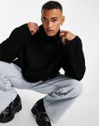 Asos Design Knitted Oversized Funnel Neck Sweater In Black