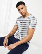 Polo Ralph Lauren Pima Cotton Player Logo Stripe T-shirt In Gray Heather / French Navy