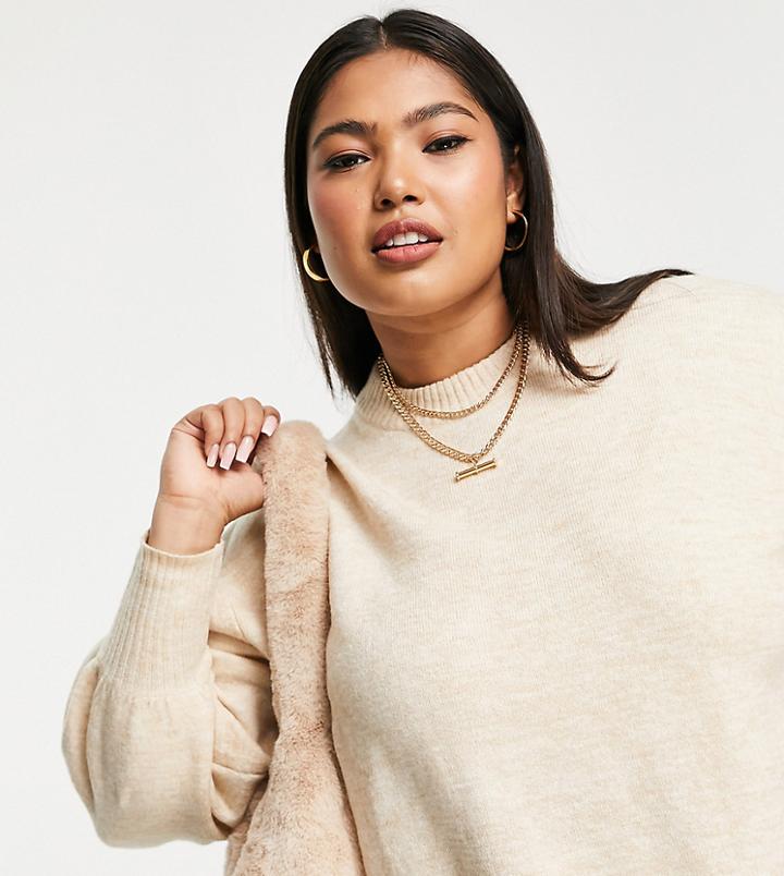 Asos Design Curve Boxy Sweater With Crew Neck In Oatmeal-neutral
