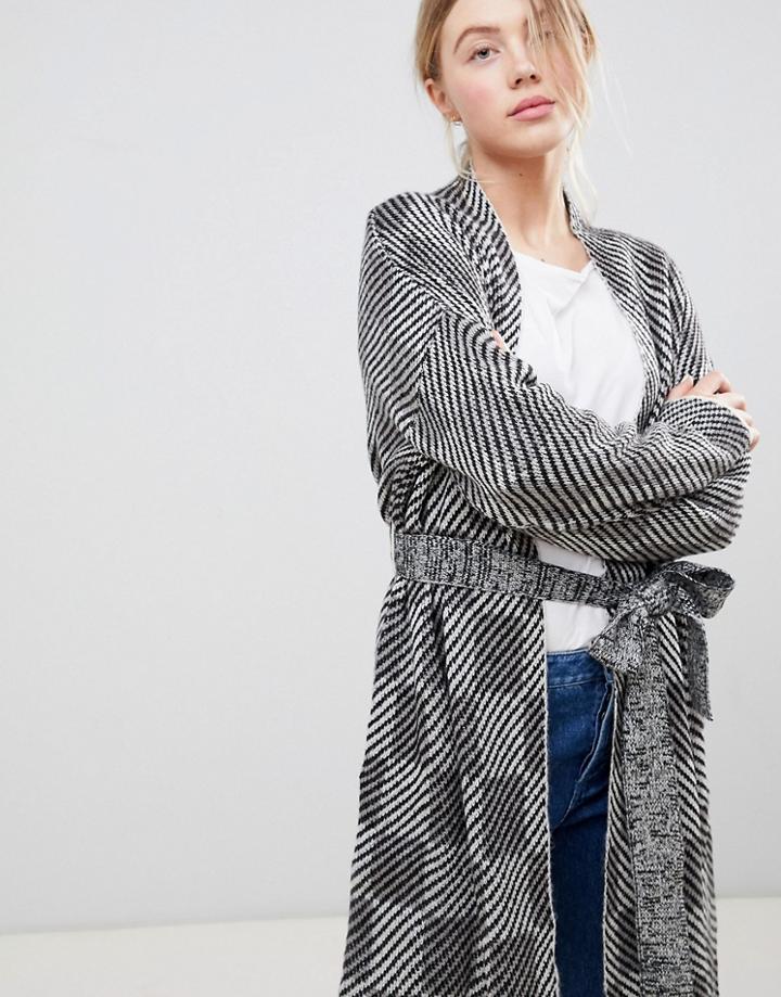 Bellfield Jacquard Checked Wrap Cardigan - Gray
