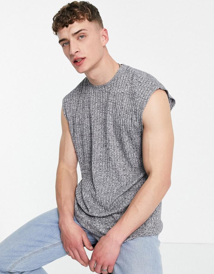 Asos Design Oversized Tank In Interest Gray Heather Rib-grey