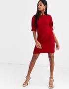 Asos Design High Neck Mini Dress With Long Sleeves-red