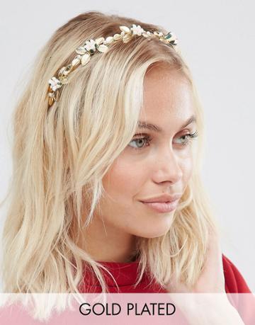 Neve & Eve Floral & Leaf Embellished Headband - Gold