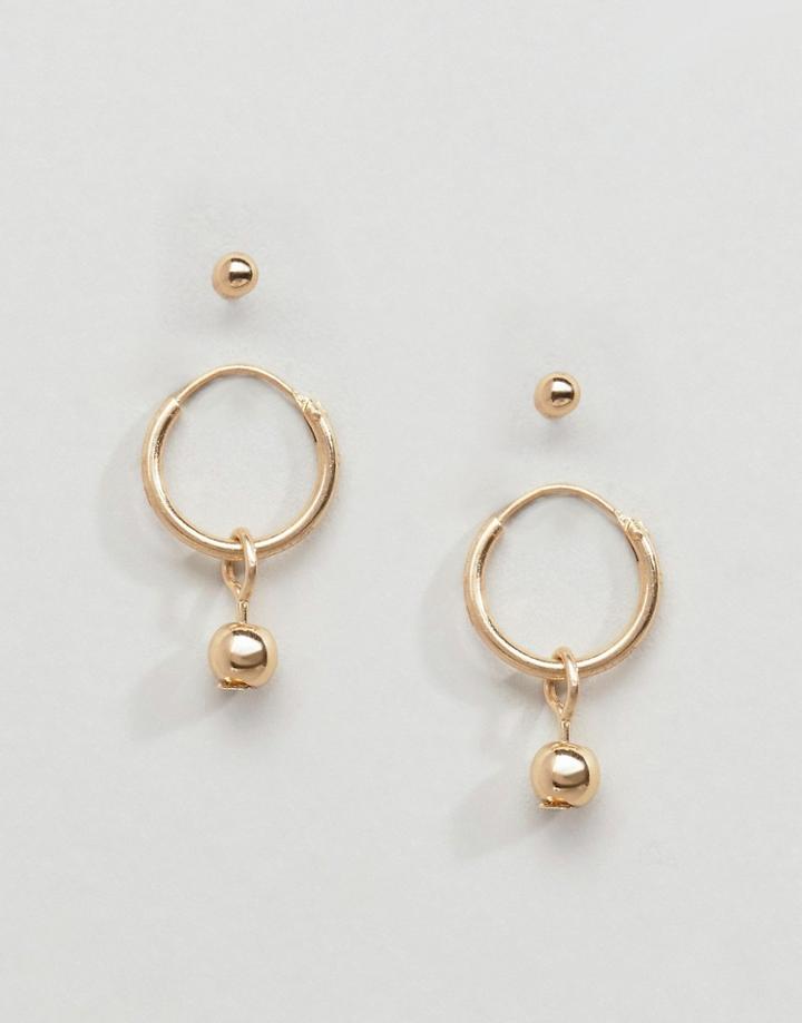 Asos Pack Of 2 Mini Ball Hoop & Studs Earrings Pack - Gold