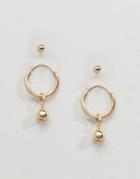 Asos Pack Of 2 Mini Ball Hoop & Studs Earrings Pack - Gold