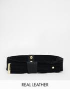 Warehouse Suede Stitch Detail Waist Belt - Black